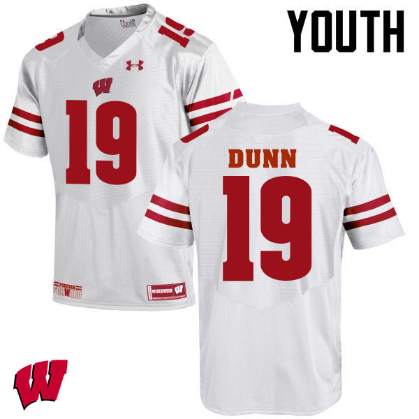 Youth Wisconsin Badgers #19 Bobby Dunn College Football Jerseys-White